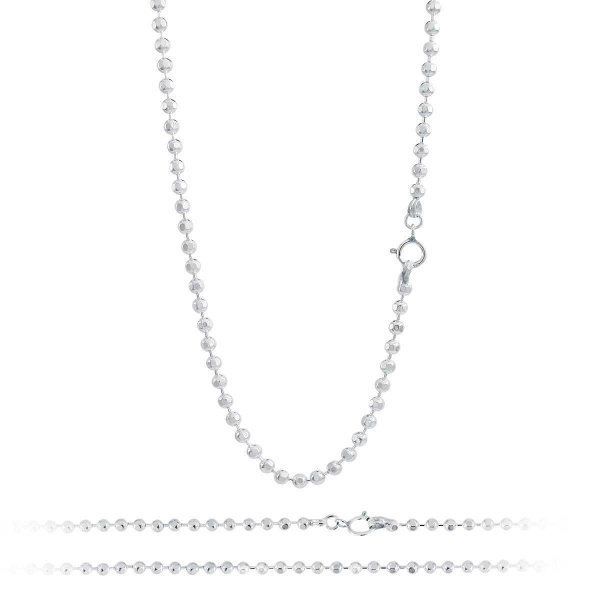 3mm Diamond Cut Bead Bar Round Ball Link Chain 925 Sterling Silver Necklace