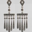 Vintage Chandelier Fringe Drop Marcasite 925 Sterling Silver Dangle Earrings