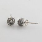 7mm Round Ball Marcasite Paved 925 Sterling Silver Stud Earrings Vintage