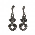 Vintage Heart Drop Marcasite 925 Sterling Silver Stud Earrings