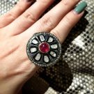 Ruby Rose Cut Diamond Round Ring Cocktail 925 Sterling Silver Ring