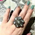 Blossom Flower Rose cut diamond ring statement 925 Sterling Silver Vintage