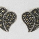 Petal Love Heart Marcasite 925 Sterling Silver Stud Earrings