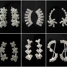6 pairs Glitter Crystal Ear cuff Earrings Clip 925 Sterling Silver Climber Set