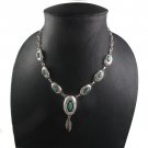 16" Concho Pawn Bird Feather Turquoise Stone 925 Sterling Silver Necklace