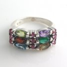 Multicolor Marquise Gemstone Band 925 Sterling Silver Ring