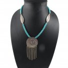 18" Flower Dangle Thai Karen Hill Tribe Turquoise 925 Sterling Silver Necklace