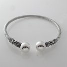 7.5" Bali Ball 3mm 925 Sterling Silver Cuff Bracelet Black Oxidized