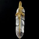 Eagle Bird Crow Bird Feather Gold 925 Sterling Silver Pendant