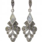 Elegant Inlay Stone Marquise Marcasite 925 Sterling Silver Dangle Earrings