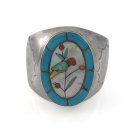 7" Inlay Turquoise MOP Hummingbird Sterling Silver Cuff Bracelet