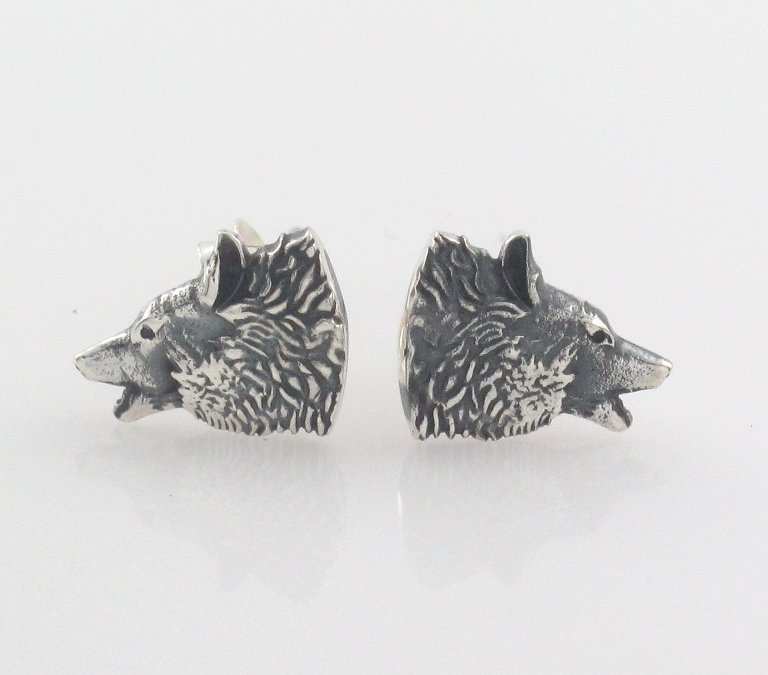 Wild Bear Roar Wolf Stud 925 Sterling Silver Earrings
