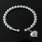 7" 6mm Heart Bead Dangle Ball 925 Sterling Silver Open Cuff Bracelet Polish