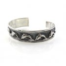 6" Jumping Dolphin Row 925 Sterling Silver Cuff Bracelet Black Oxidized Band