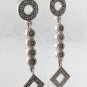 Circle Drop Chain Square Marcasite 925 Sterling Silver Earrings Vintage