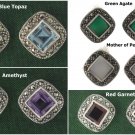Square Gemstone Marcasite 925 Sterling Silver Stud Earrings