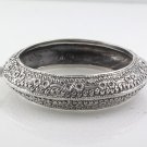 6.25" Round Band Edge Vintage Engrave Flower 925 Sterling Silver Bangle Bracelet