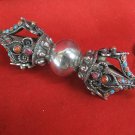 15cm Tibetan Vajra Dorje Buddhist Antique Sterling Silver Turquoise Coral