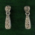 Taper Hoop Drop Marcasite 925 Sterling Silver Stud Earrings