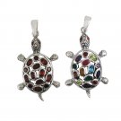 Turtle Animal  Muticolor Gemstone 925 Sterling Silver Pendant