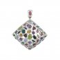 Square Multicolor Cluster Stone 925 Sterling Silver Statement Pendant