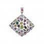 Square Multicolor Cluster Stone 925 Sterling Silver Statement Pendant