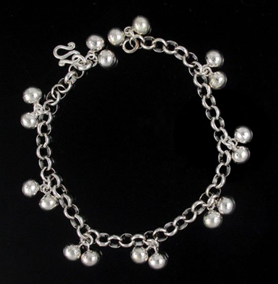 8mm Ball Dangle Rolo Link Chain 925 Sterling Silver Bracelet