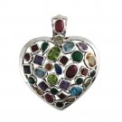 Elegant Big Love Heart Muticolor Gemstone 925 Sterling Silver Pendant Valentine