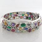 Three Row Multicolor Gemstone Band 925 Sterling Silver Bangle Bracelet