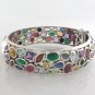 Three Row Multicolor Gemstone Band 925 Sterling Silver Bangle Bracelet