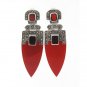Pointy Stone Long Drop Marcasite 925 Sterling Silver Vintage Earrings