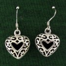Vintage Heart Filigree 925 Sterling Silver Black Oxidized Dangle Earrings Bali