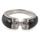 Black Onyx Stone H White Crystal  925 Sterling Silver Ring Elegant