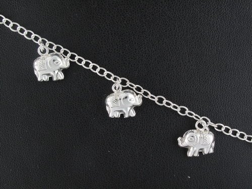 7.5" Elephant Dangle 925 Sterling Silver Link Chain Bracelet