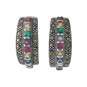 Half Hoop Multi Color Stone Marcasite 925 Sterling Silver Stud Earrings