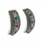 Half Hoop Multi Color Stone Marcasite 925 Sterling Silver Stud Earrings
