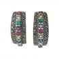 Half Hoop Multi Color Stone Marcasite 925 Sterling Silver Stud Earrings