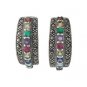 Half Hoop Multi Color Stone Marcasite 925 Sterling Silver Stud Earrings