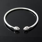 3mm Bali Lotus 925 Sterling Silver Open Cuff Bracelet Shiny Polish