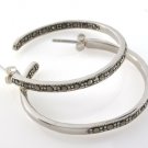 40mm Round Hoop Marcasite 925 Sterling Silver Earrings