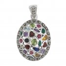 Oval Marcasite Muticolor Gemstone 925 Sterling Silver Pendant