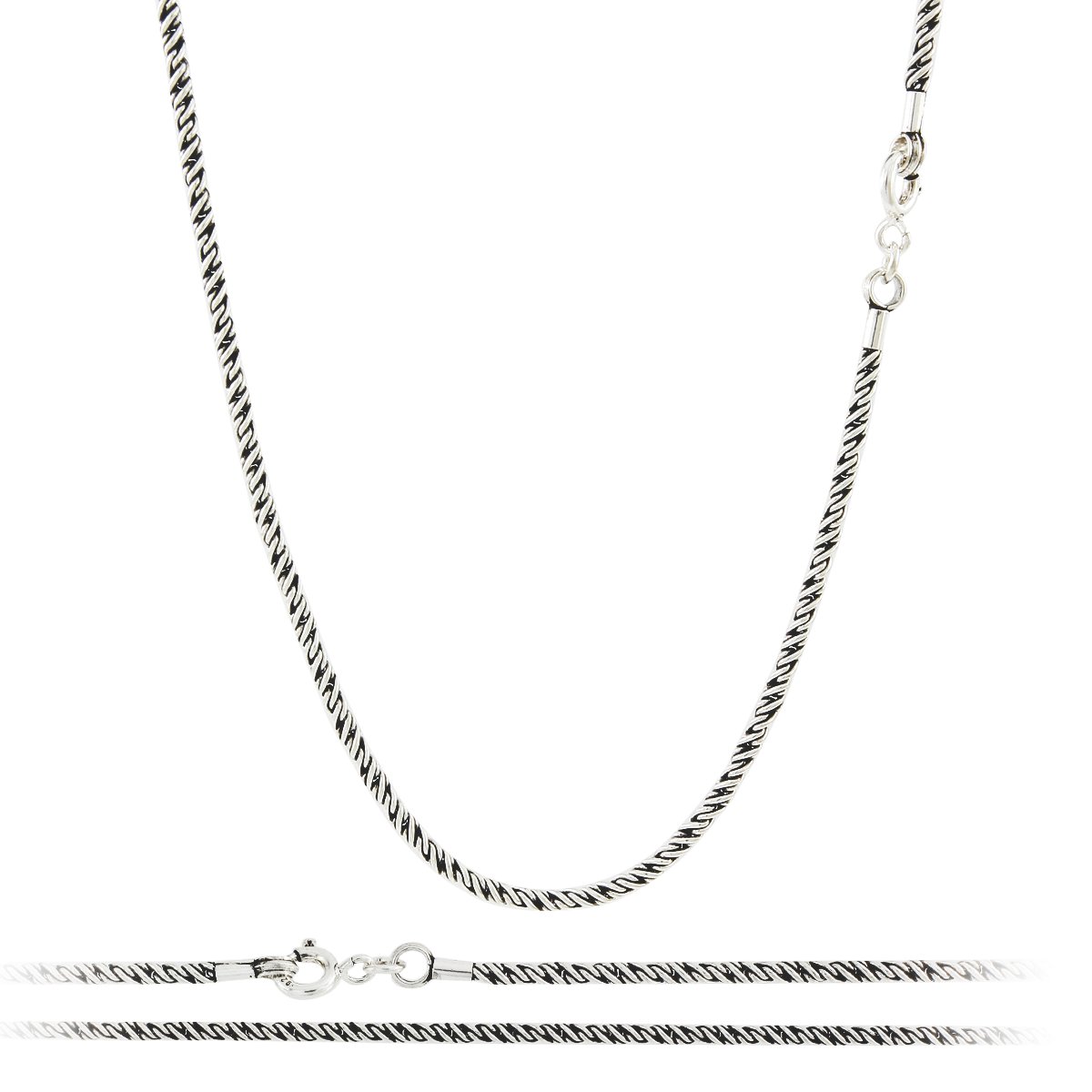 16" - 40" Twist Rope 2mm 925 Solid Sterling Silver Chain Necklace Black Oxidized