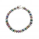 7.5" Marquise Multicolor Gemstone Bracelet 925 Sterling Silver Link
