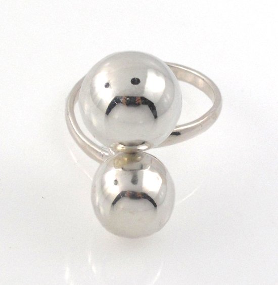 Double Bead Round Ball 925 Sterling Silver Ring Shiny Size 8