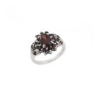 Oval Red Garnet Flower 925 Sterling Silver Ring
