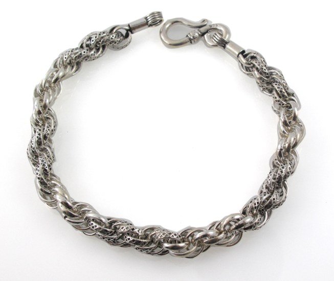 8" Twist Circle Ring Link 7mm Sterling Silver Chain Bracelet Black Oxidized