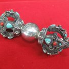 17cm Tibetan Vajra Dorje Buddhist Antique Sterling Silver Turquoise Coral