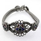 7" Sunflower Enamel Bali Snake Braid Sterling Silver Bracelet