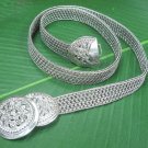 35" Circle Floral Engrave Woven Weave Braid 925 Sterling Silver Belt