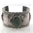 6.5" Oval Turquoise Vintage Wide Band 925 Sterling Silver Cuff Bracelet